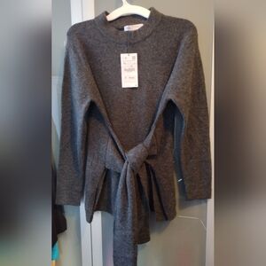 Zara Charcoal Gray Women's Cardigan with Tie Waist